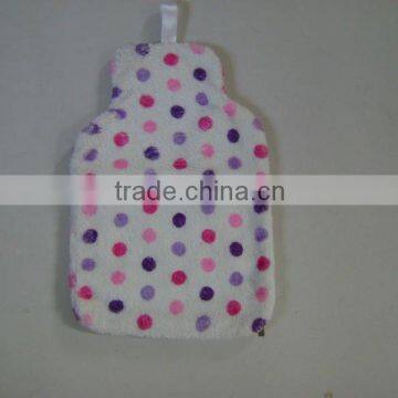 2000ml cute and soft spotted printing plush hot water bag cover with bowknot