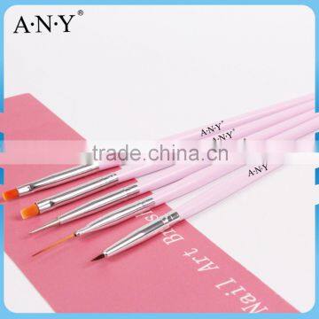 ANY Nail Art Beauty Care 5PCS Pink Wood Handle Nail Design Nail Art Wholesale Brush Set