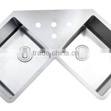 Stainless Steel 304 Double Bowl Kitchen Sink Corner Sink Above Counter photo-3