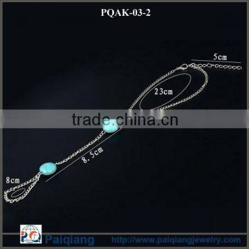 China Wholesale Fashion Hot Selling Silver Chains Double Turquoise Bead Anklet photo-3