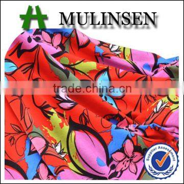 Open end flower printed spun rayon viscose fabric