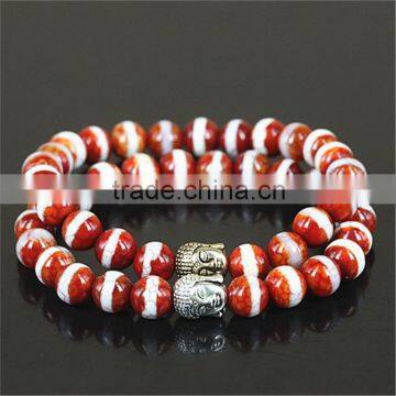 KJL-0090 Red Evil Eye Agate Beaded Bracelet,Fashion Natural Stone Golde Silver Buddha Men's Charm Bracelet Jewelry