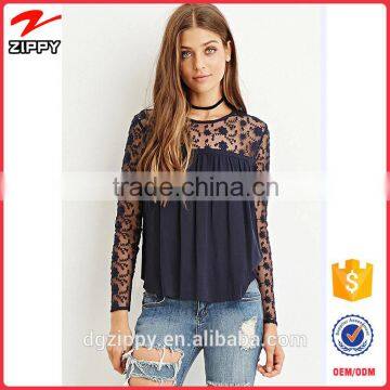 2015 New tops designs fashion sexy embroidered lace top for women