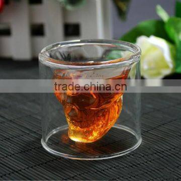 Double-wall glass mug/ skull glass cup/whisky shooting cup