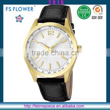 FS FLOWER - 44mm High Quality Genuine Leather Strap Watch Stainless Steel Back 5 ATM WaterResistant