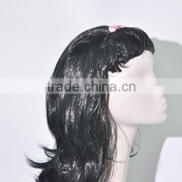 Party wig Short black curls synthetic costume wig with bow and bangs N284