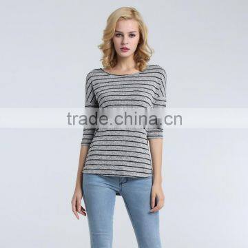 Women's Knit Striped Blouse With Hi-low Bottom Looking photo-2