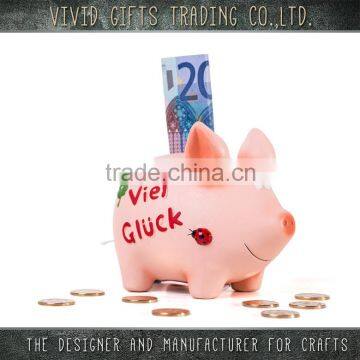 wholesale lucky cute pig shape custom ceramic or porcelain coin bank for home decoration