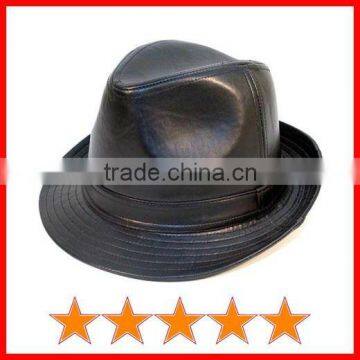 Cheap black leather side-walk trilby hat(SU-GH0021)