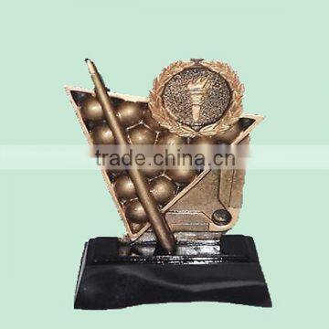 Vintage Resin Snooker and Pool Trophy With Rack and Cue