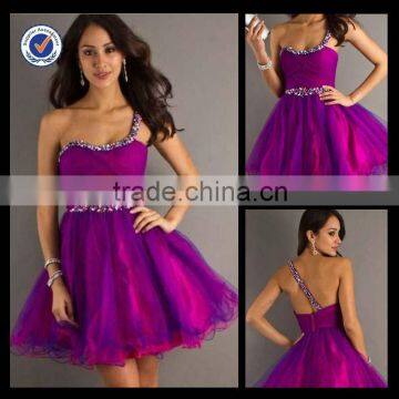 C0010 One shoulder cocktail dress patterns rhinestne beads mini short puffy cocktail dresses