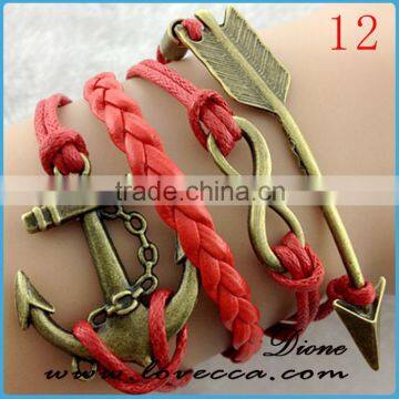 Fashion statement jewelry classic vintage bracelets infinitely anchor bracelet leather