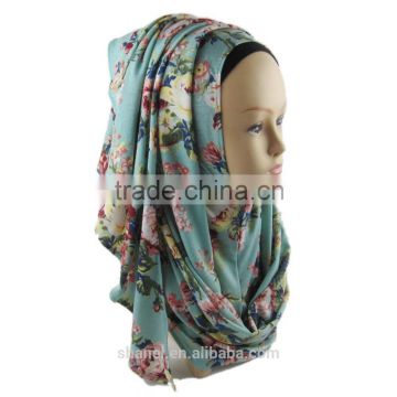 latest design cotton jersey floral printed scarf muslim hijab