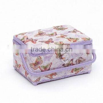 Butterfly Print Wooden Sewing Kit Basket w/ Accessories