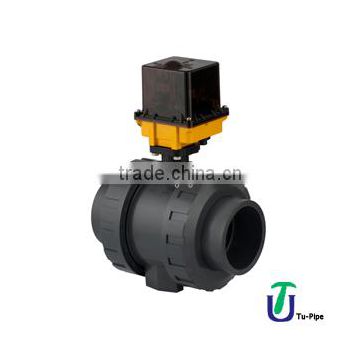 PVC UH True Ball Valve For Acid, With Electric Actuator One Side Female Threaded (110-260 V AC) Emergency Manual Control