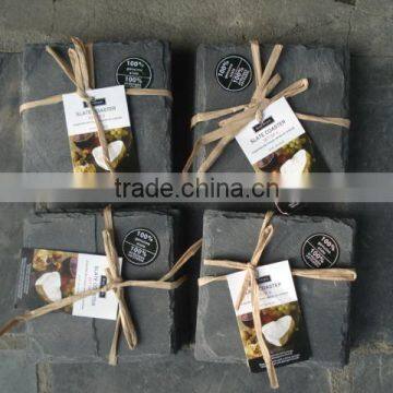 Irregular Leaf Shape Black Rough Edge Slate Coaster With photo-5