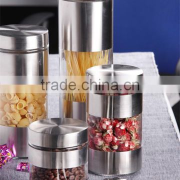 4 pieces round glass storage jard for sugar coffee tea pasta