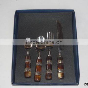 Steel Cutlery set with bone and metal mosaic round handle