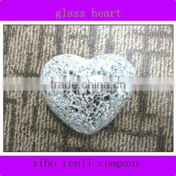 Valentine Day Gift Silver Crackle Glass Mosaic Heart Shaped Glass Ornaments