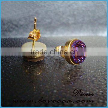 925 Sterling Silver Natural Agate Crystal Birthstone Stud Earrings Druzy Jewelry photo-4