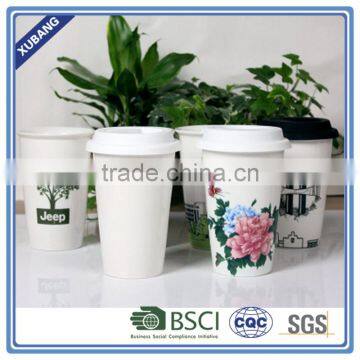 Ceramic White Cup and White Lid No Printing or Logo photo-2