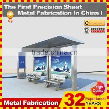 powder coating metal prefabricated bus stop shelter with low price and lightbox in foshan for 32 years