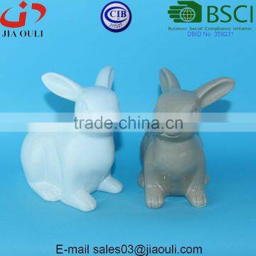 BSCI Audit Factory EASTER Rabbit Figurines small grey/white porcelain ceramic rabbit, Easter bunny