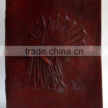 Handmade genuine embossed lady under tree strap closure leather notebook