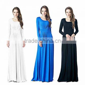 Elegant White Dresses Women's Designer Round Neck Long Sleeve Maxi evening dress long sleeve