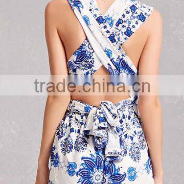 Sexy Blue v Neck Women Halter Romper photo-2