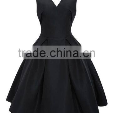 Elegant V-neckline Silk Faille Fabric Cocktail Dress Pleated Flounced Skirt Vintage Dress Evening Party Gown 2016 HSD5744 photo-5