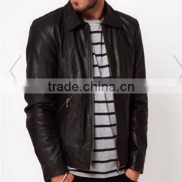 Men's 100% soft leather stand collar jacket