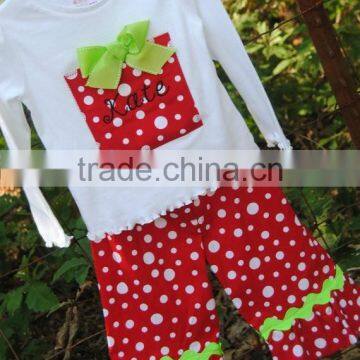 Christmas polka dot present outfit with Monogram shirt and Ruffle pants