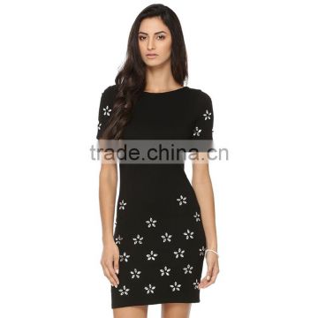 Short sleeve snow printed short dress latest a line frocks designs