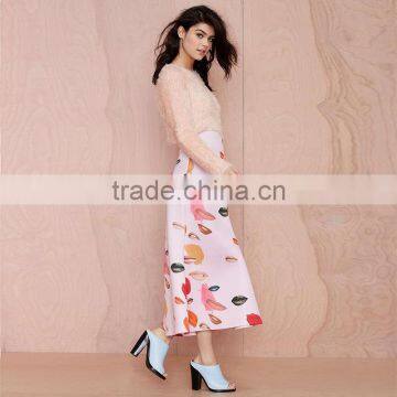 MGOO High Quality Wholesale Women Long Skirts With Block Print Midi High Waist Skirts 15146A360 photo-2