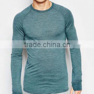 Heather Green Mens Loungewear Stylish Muscle Fit T-Shirt With Thumbholes Blank Long Sleeve Raglan T Shirt Plain Gym T Shirt