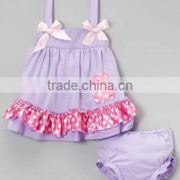 2015 Latest Fashion Summer Lovely Baby Swing Outfits Cotton With Dot Ruffles Romper Baby Girls Dresses