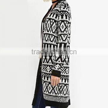 Geo-patterned Front Open Long Sweater no Button Cardigan With Long Sleeves photo-2