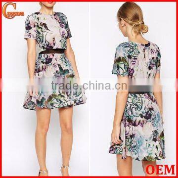 Top Quality Skater Design All Over Print Floral Dress 2015
