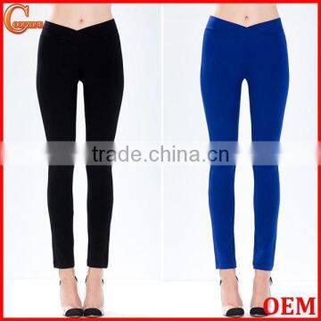 Fashion criss-cross waist band skinny pants women