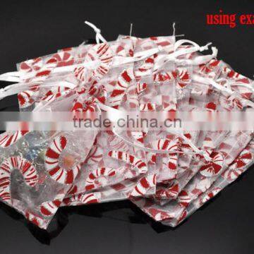 White Christmas Candy Cane Pattern W/Draw String Organza Wedding Gift Bags &Pouches photo-2