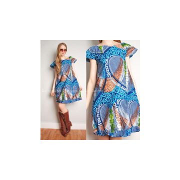 2015 new style on sale o-neck short sleeve women fashion print skirt China dress manufacturers