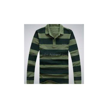 New 100% Cotton Men Long Sleeve Stripe Embroidery Polo-shirt