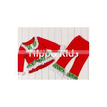 Wholesale beautiful girl clothing christmas ruffle peplim and pants outfit girls outfits