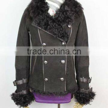 2017 New Collection/Double Face Coat/Shearing Lamb Leather Jacket With Lamb Fur Collar/Wholesale And Retail