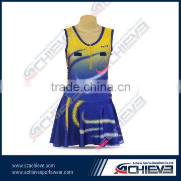 OEM sublimation netball dresses with shorts inside, lycra netbll boadysuit,custom made sublimation printing netball dress