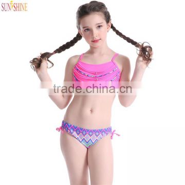 Kids Seamless Tie Sides Nylon Spandex Fringe Bikini for girls