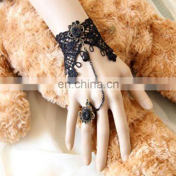 Black Lace Bride Wrist Bracelet with Ring Wedding Favors