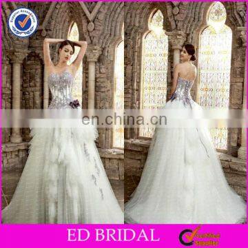 CE497 Customized Made In China Appliqued Purple Lace Puffy White Tulle Wedding Dress 2016