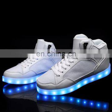 Latest Design Hot Sale High Shoes for Men PU+mesh Light Shoes Street Dance Luminous High Top LED Shoes Sneakers for Boys photo-6